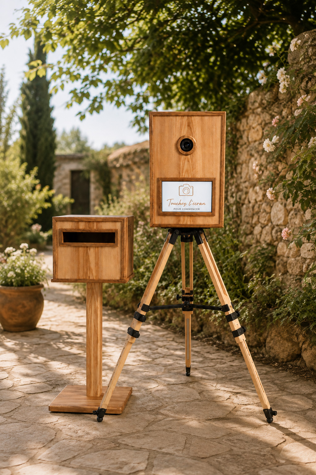 Photobooth Poppy Clic en bois installé pendant un mariage
